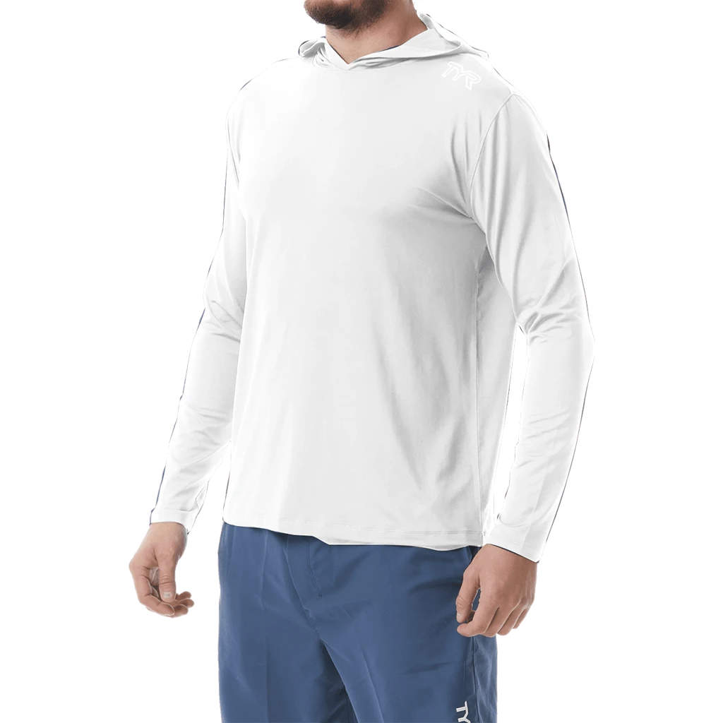 TYR Mens Hooded SunDefense White Long Sleeve Shirt 1 TYR Mens Hooded SunDefense White Long Sleeve Shirt