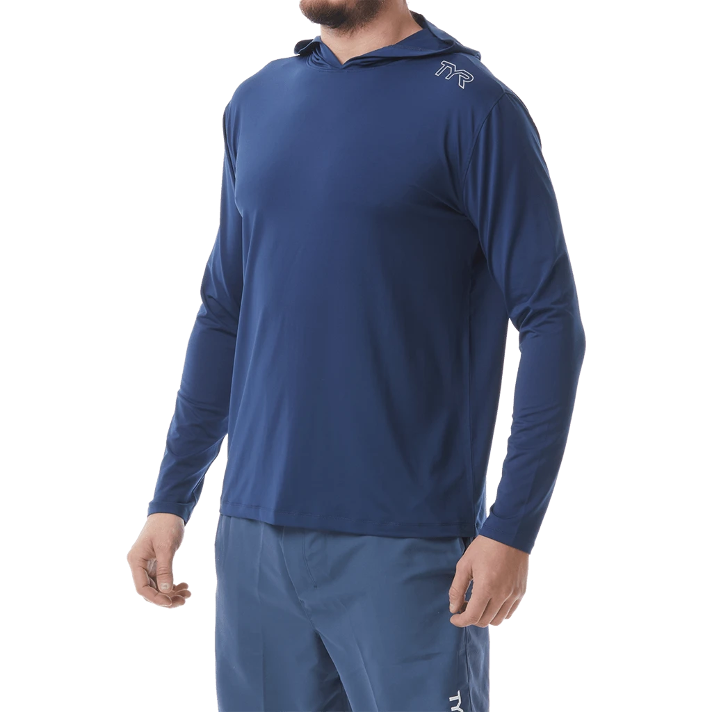 TYR Mens Hooded SunDefense Navy Long Sleeve Shirt 1 TYR Mens Hooded SunDefense Navy Long Sleeve Shirt