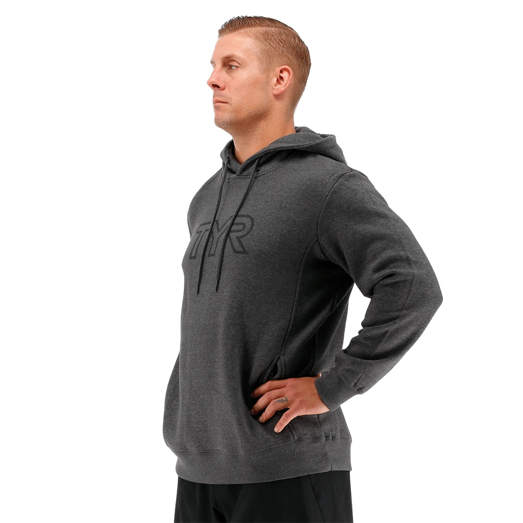 TYR Men Big Outline Logo Hoodie Charcoal Heather/Black 1 TYR Men Big Outline Logo Hoodie Charcoal Heather/Black