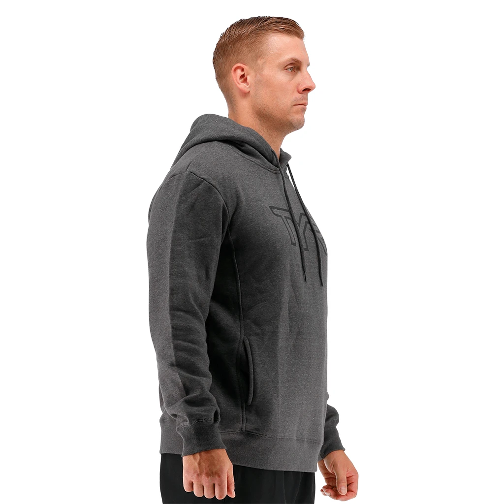TYR Men Big Outline Logo Hoodie Charcoal Heather/Black 2 TYR Men Big Outline Logo Hoodie Charcoal Heather/Black - Image 2