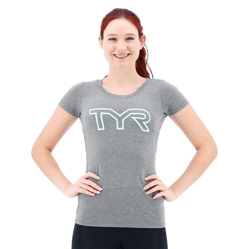 TYR Womens Grey/Mint Big Outline T-Shirt 1 TYR Womens Grey/Mint Big Outline T-Shirt